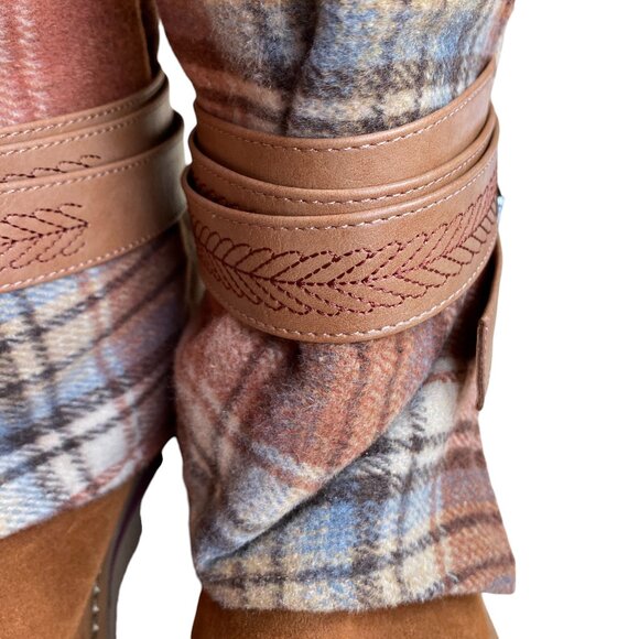 NWOT MUK LUKS Slope Nikki Boots Wear 3-Way Plaid Flannel Plush Western Boho-8W - Picture 6 of 16